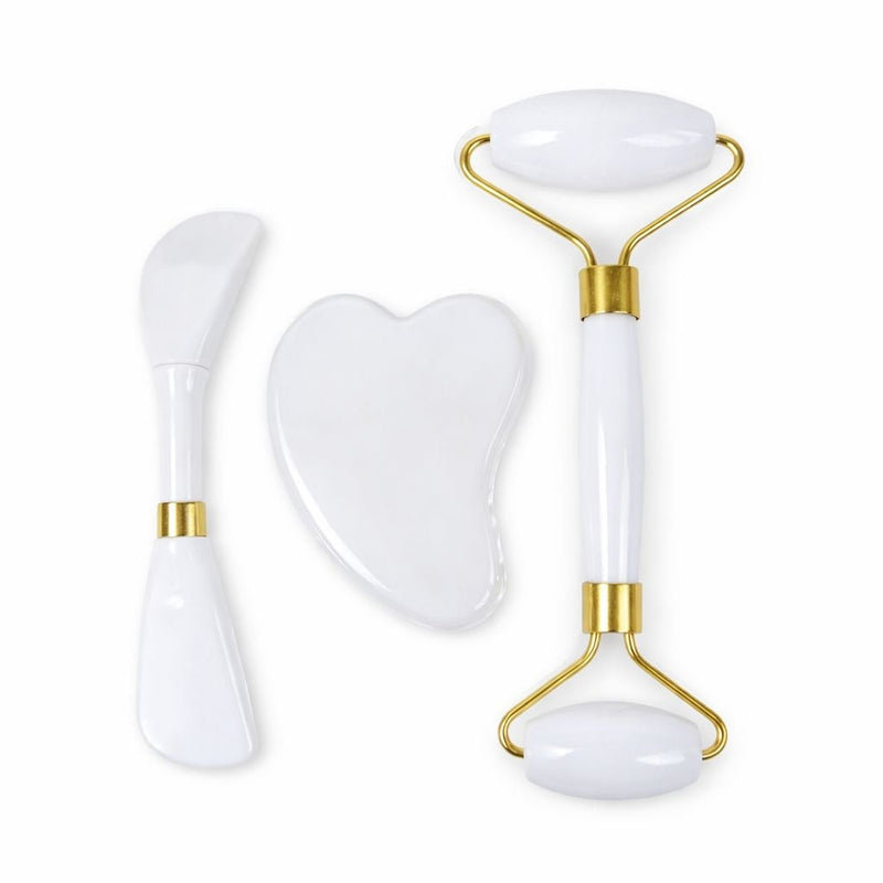 Set Premium 3 în 1 pentru Masaj Facial – Roller, Gua Sha și Eye Massager